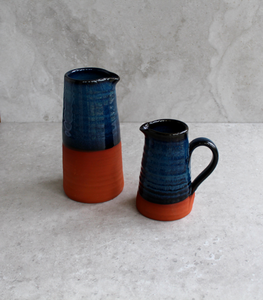 Irish Handmade Pottery Blue on Red Small Jug with handle