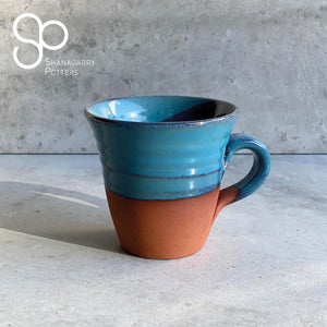 Irish Handmade Pottery Cup | Blue on Red