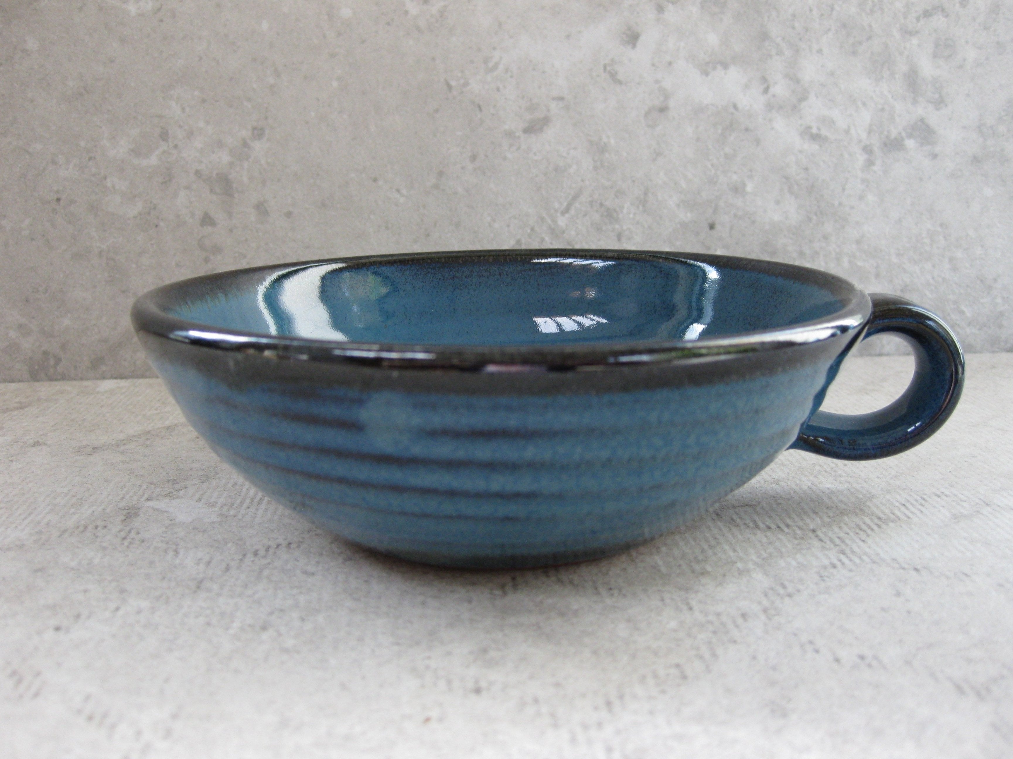Irish Handmade Pottery Mystic Blue  Handled Dessert Bowl