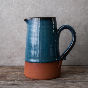 Irish Handmade Pottery Blue on Red Large Jug with handle