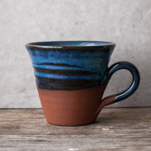 Irish Handmade Pottery Blue on Red Flared Mug |2nd