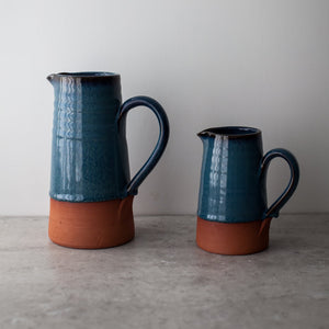 Irish Handmade Pottery Blue on Red Large Jug with handle