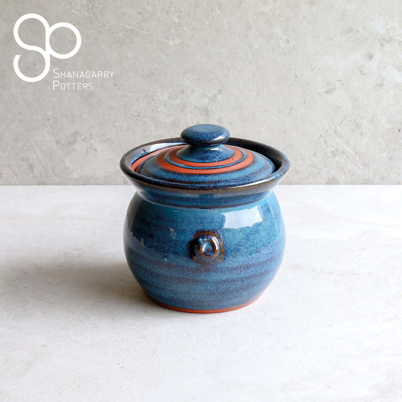 Irish Handmade Pottery Mystic Blue Jam Pot Lidded