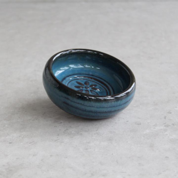 Irish Handmade Pottery Mystic Blue  Flower Stamp Dish