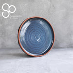 Irish Handmade Pottery Blue on Red Medium Server |2nd