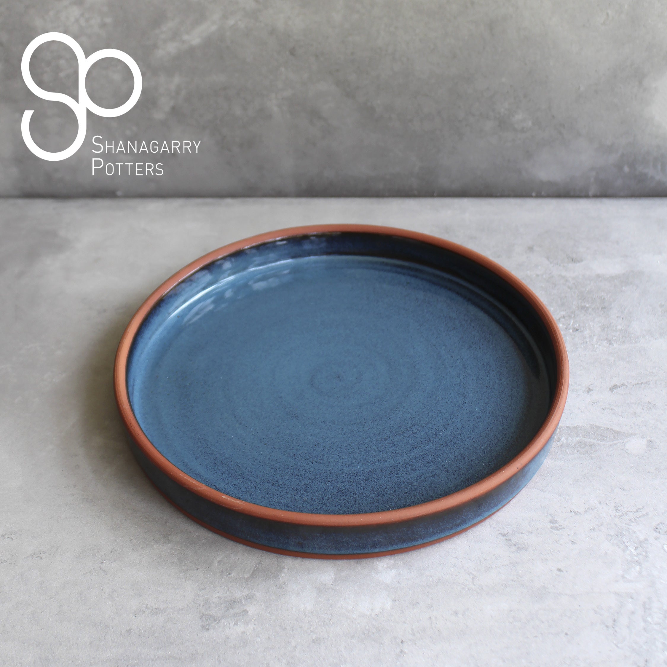 Irish Handmade Pottery Blue on Red Medium Server |2nd