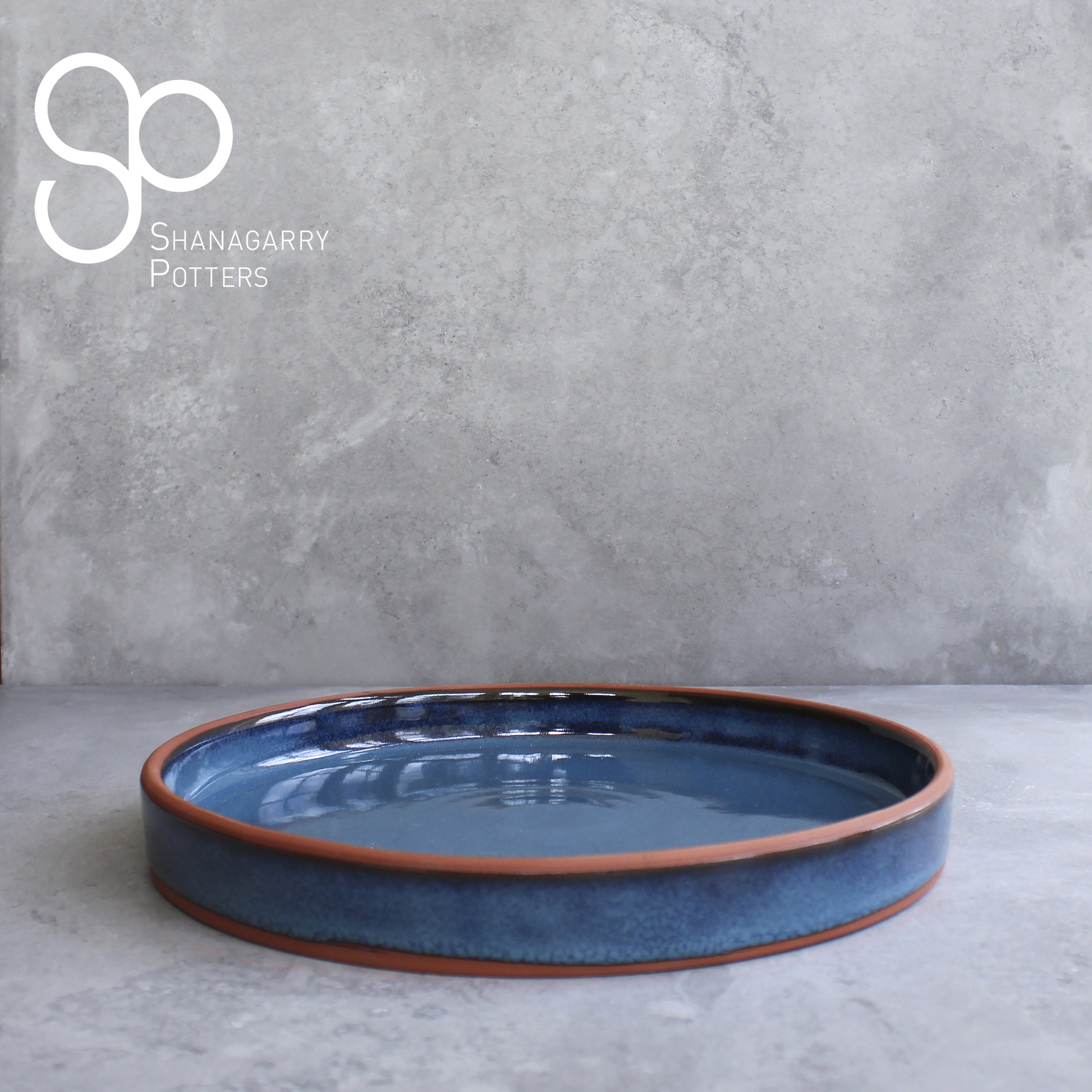 Irish Handmade Pottery Blue on Red Medium Server |2nd