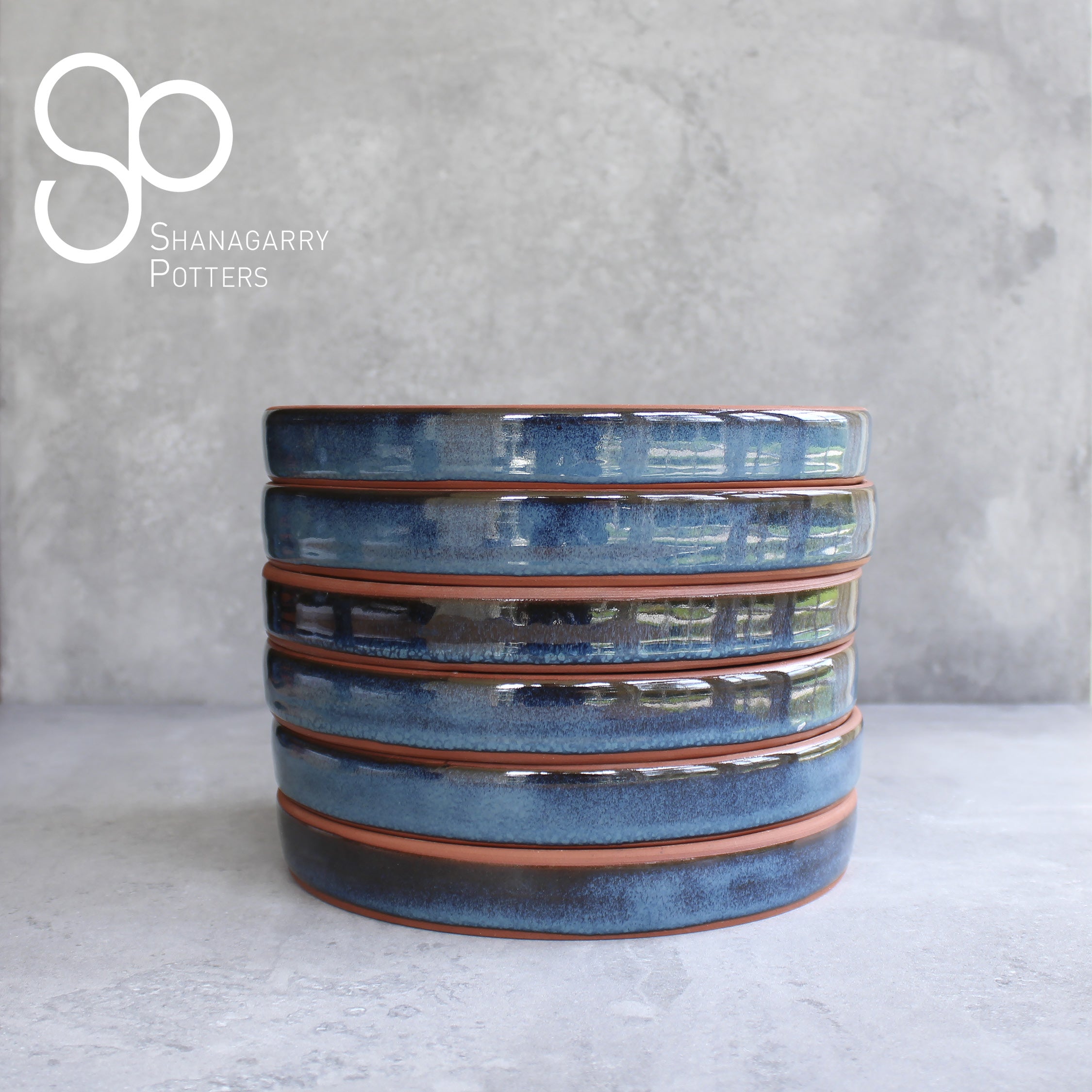 Irish Handmade Pottery Blue on Red Medium Server |2nd