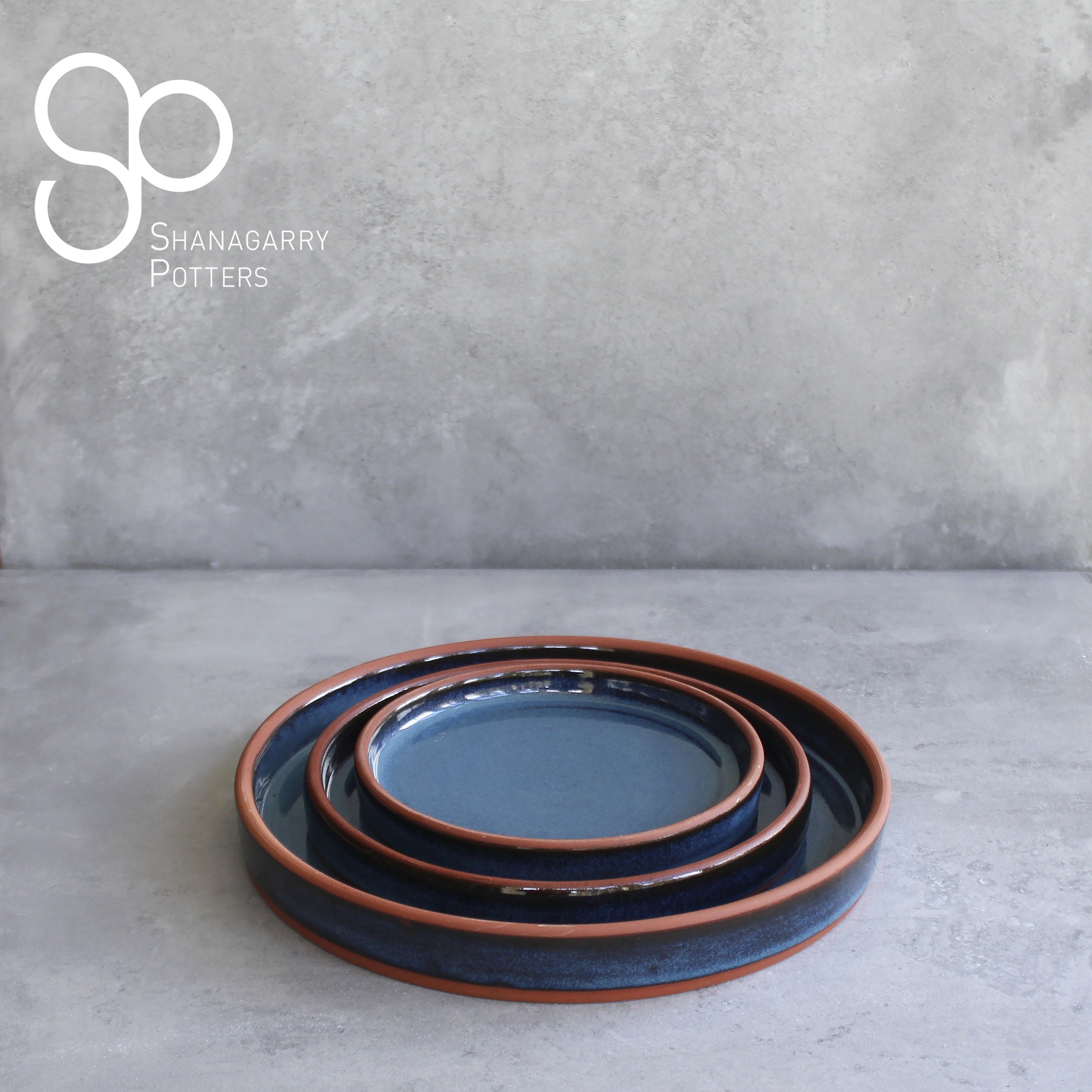 Irish Handmade Pottery Blue on Red Medium Server |2nd