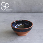 Irish Handmade Pottery Blue on Red Small Bowl - with foot
