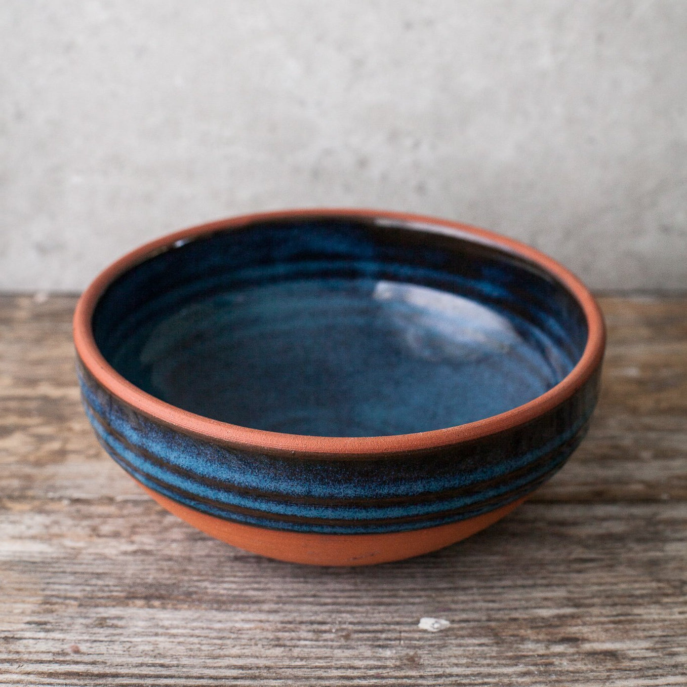 Irish Handmade Pottery Blue on Red Medium Bowl