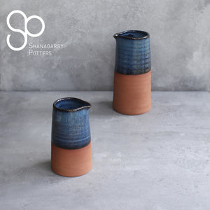 Irish Handmade Pottery Blue on Red Small Jug - No Handle